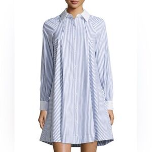Nanette Lepore Shirt Dress Classic Swing Blue & White Stripe Eyelet Details 10